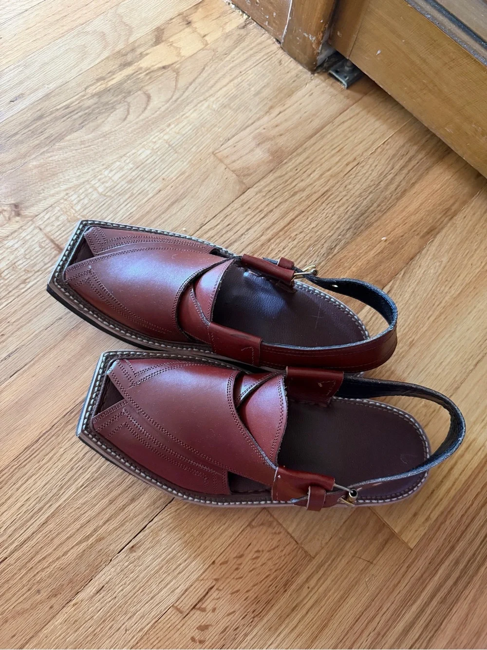 Men's Brown Leather Slingback Sandals with Square Toe